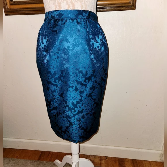Scott McClintock Vintage 1980s Blue High Rise Floral Satin Mini Skirt - Picture 5 of 11